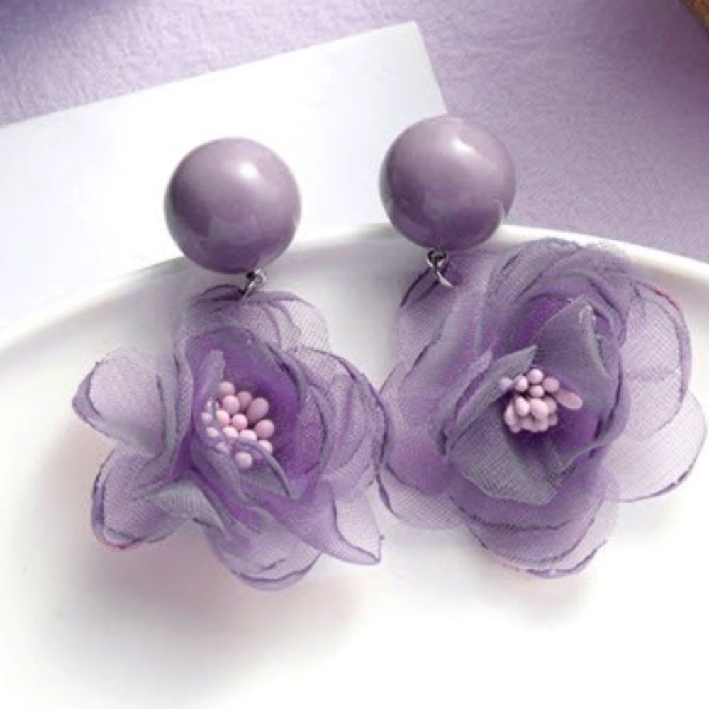 Fabric Flower Drop Earrings